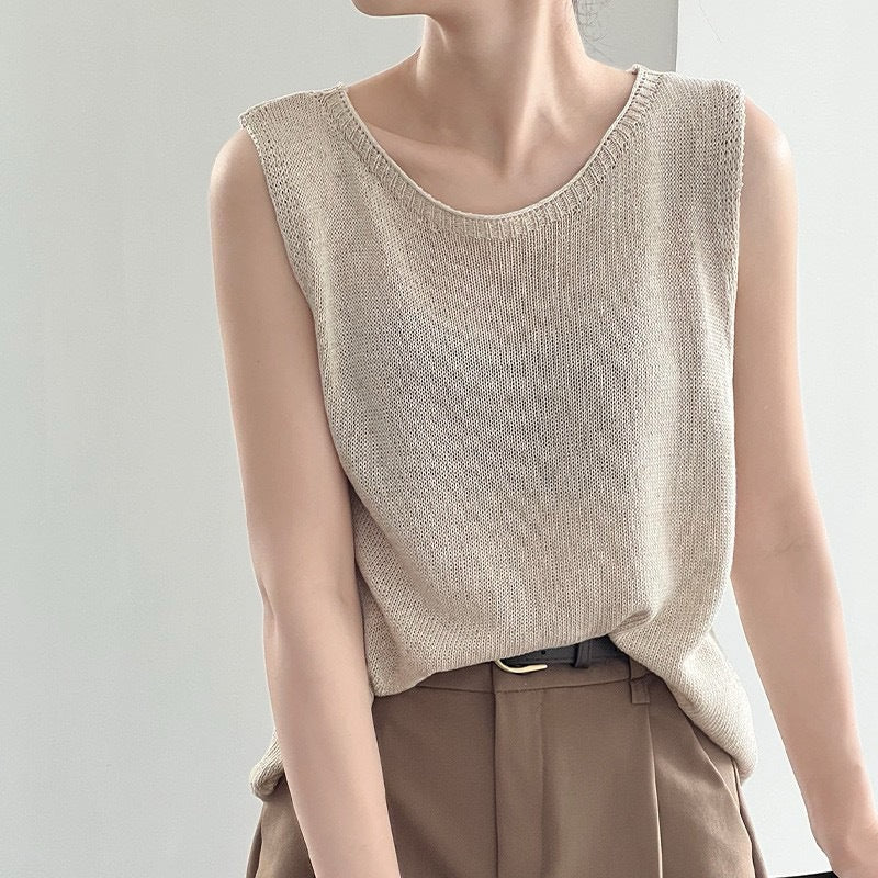 Korean Style Loose And Simple Temperament Leisure Round Neck Sleeveless Vest