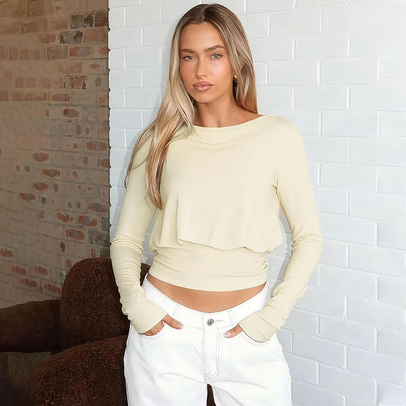 Fashion Casual Waist Tight Slimming Round Neck Long Sleeve