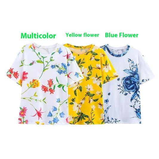 Flower Print Pullover Short-sleeved Casual Top