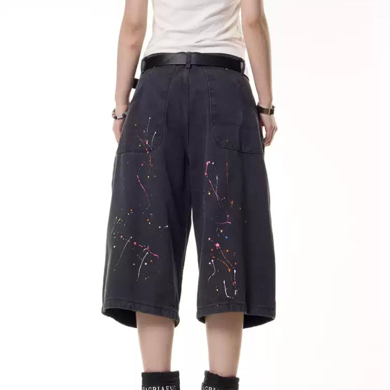 Retro Paint-splashing Style Graffiti Denim Shorts Baby Boy And Girl Summer Loose Straight