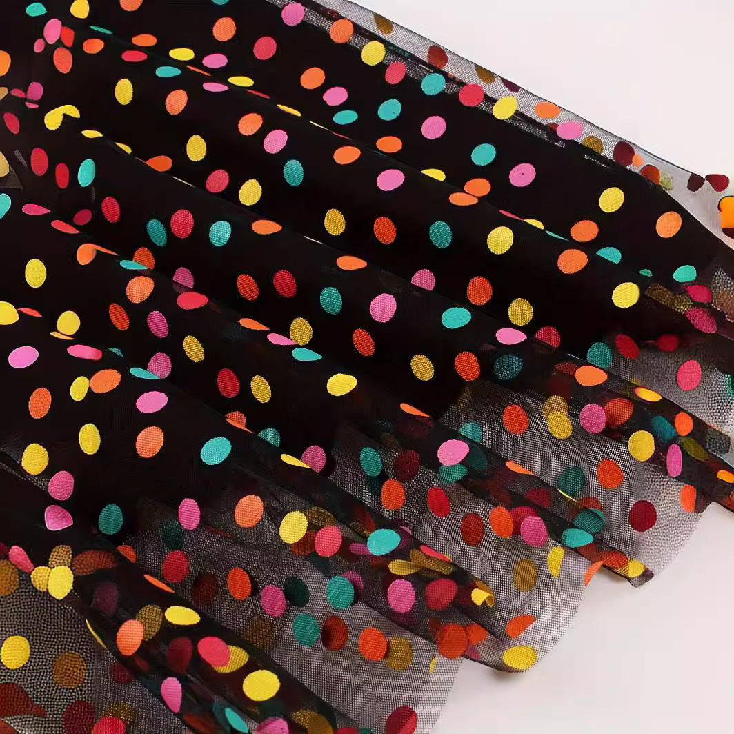 Mesh Skirt Color Polka Dot Printing
