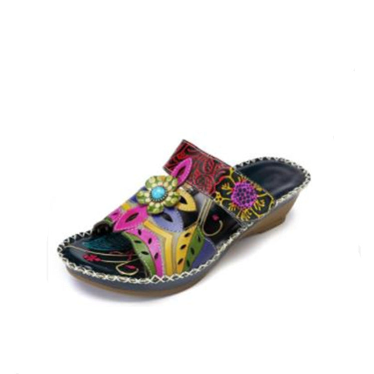 Women's Ethnic Sandals With Color Block Wedges