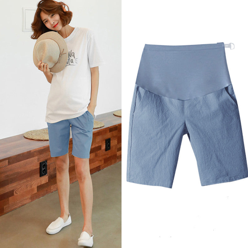 Sommer shorts i bomuld og hør til gravide, løstsiddende