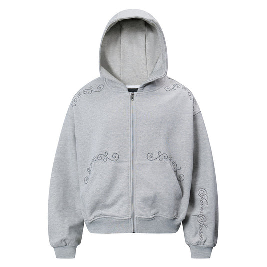Mænds og kvinders ensartede enkle nitte lynlås afslappet løstsiddende hættetrøje sweatshirt jakke