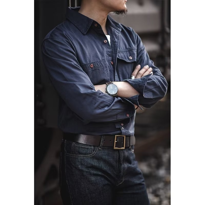 Workwear Shirt Men's Amekaji Lapel Long-sleeved Shirt