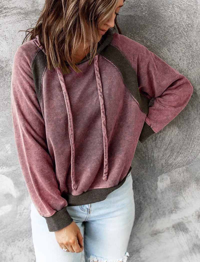 Casual Patchwork Top Hooded Long Sleeve Sweater
