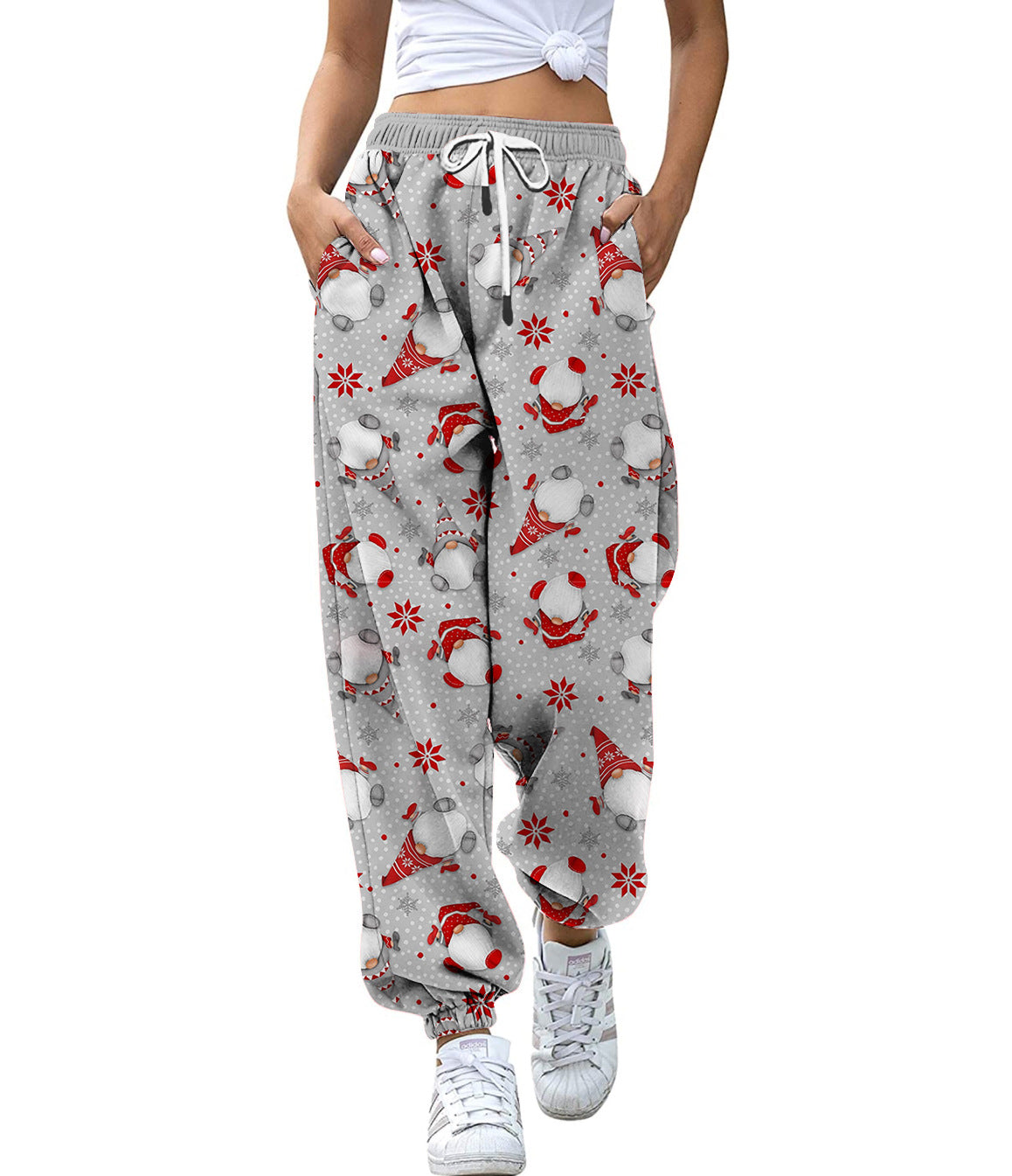 European And American Christmas High Waist Loose 3d Printed Casual Drawstring Women's Sports Casual Pants