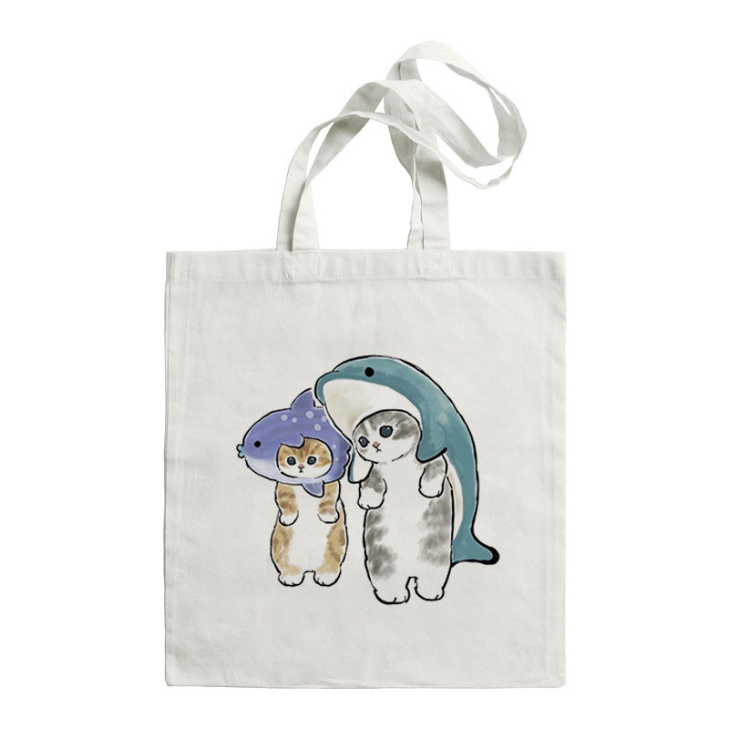 Shark Cat Printed Canvas Bag Shoulder