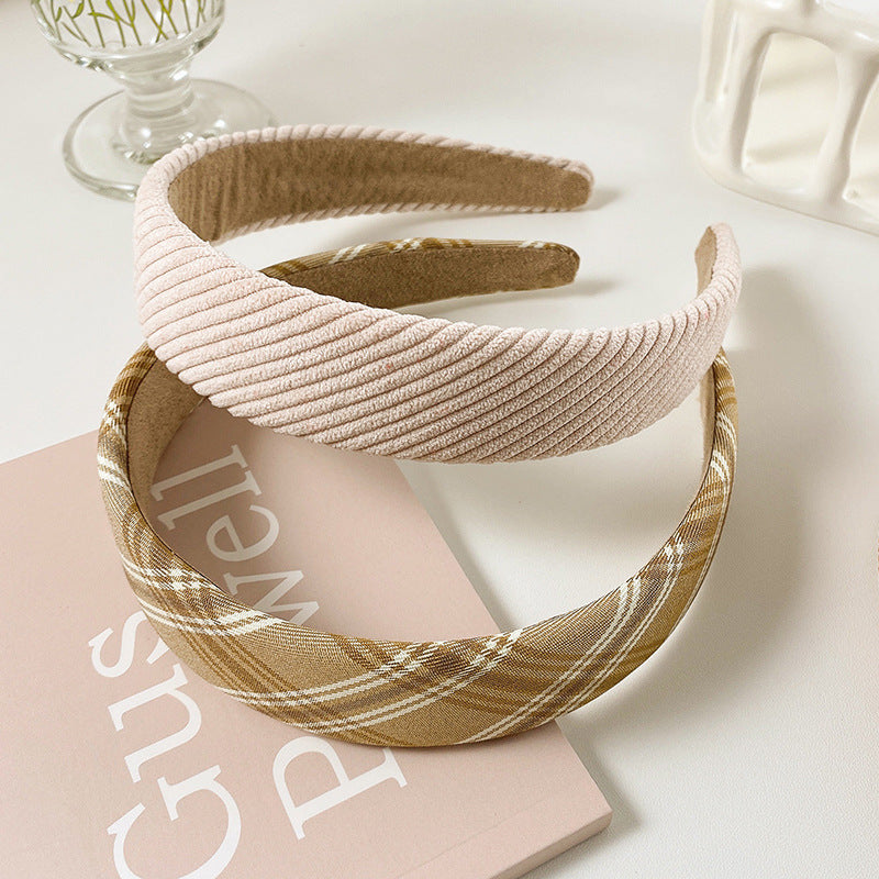 Wide Version Thick Solid Color Striped Plaid Headband