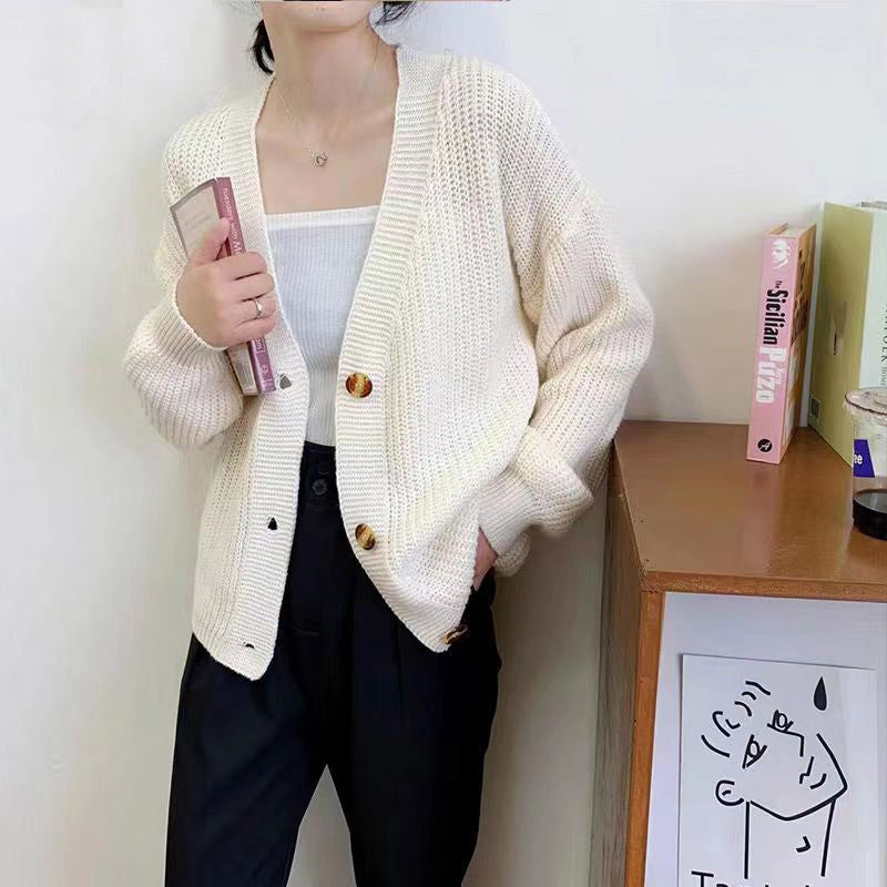 V-neck Loose And Lazy Style Base Knitting Cardigan Women's Top