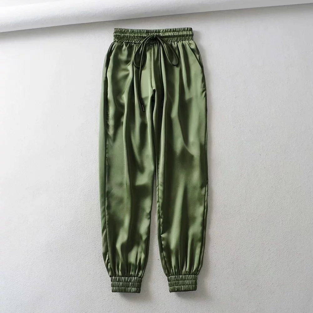 Elastic waist drawstring slacks