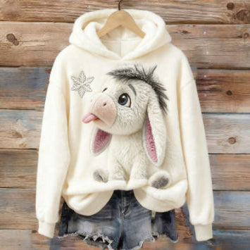 Womens Digital-Print Hoodie In Solid Color Simple Design