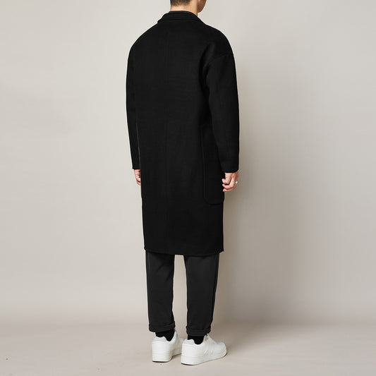 Fashion Men's Color Contrast Stitching Long Woolen Coat