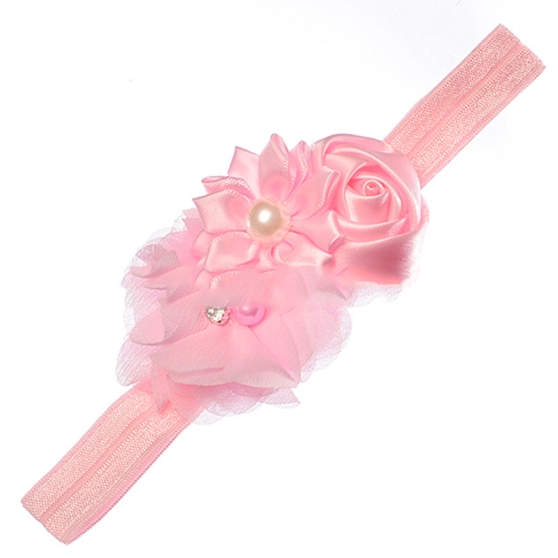 Pearl Chiffon Frayed Multi-angle Flower Combo Hair Band European And American Baby Elastic Headband