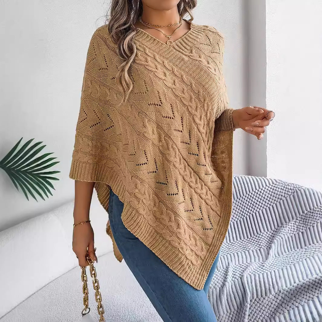 Cable Loose-fitting Cloak Sweater Coat Women's Clothing