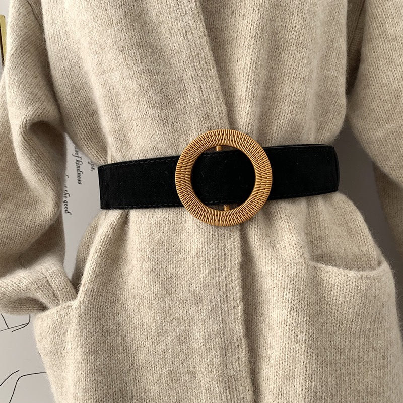 Round Buckle With Coat Skirt Belt Female Sweater Black Girdle