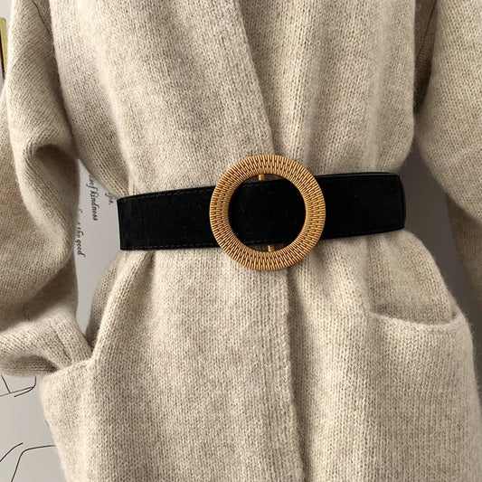 Round Buckle With Coat Skirt Belt Female Sweater Black Girdle