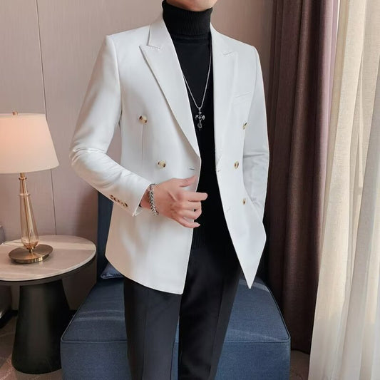 Men's Simple Solid Color Casual Double-breasted Jacket