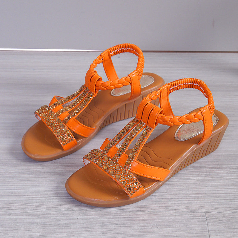 Women's Plus Size Rhinestone Peep Toe Wedge Sandals