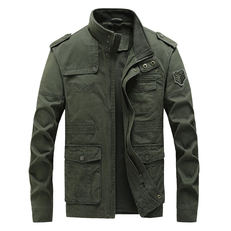Men's cotton washable workwear jacket plus size casual stand collar