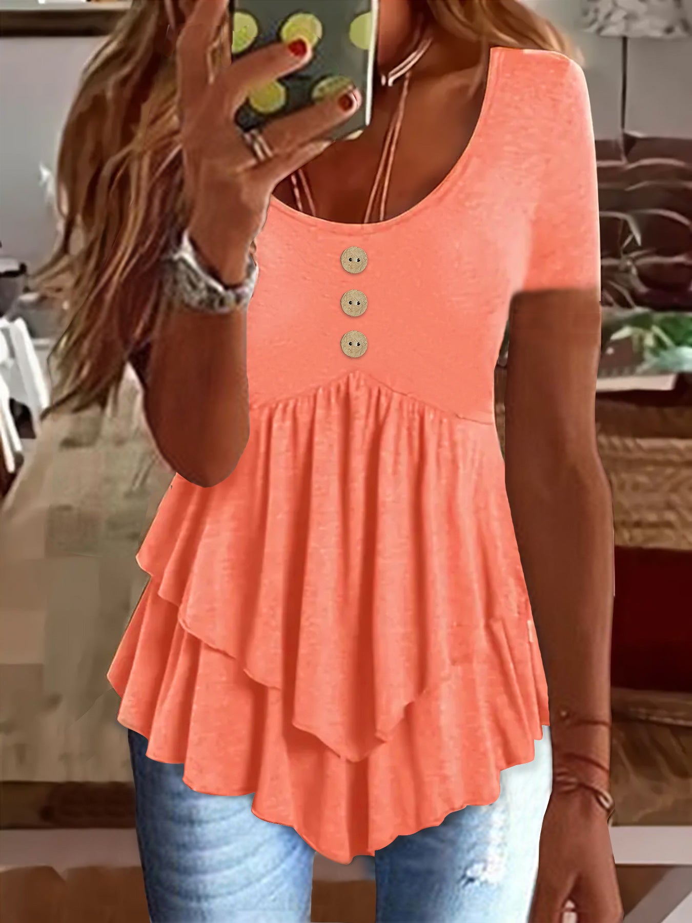 Fashion Three-button Casual Solid Color Short Sleeve