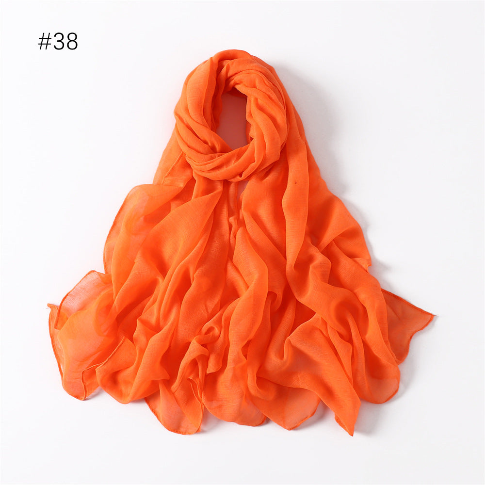 Classic Women's Pure Color Tulle Cotton And Linen Breathable Thin Scarf Silk