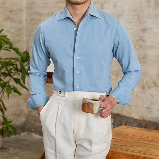 British Fashion Men's Casual Gentry Denim Long Sleeve Shirt