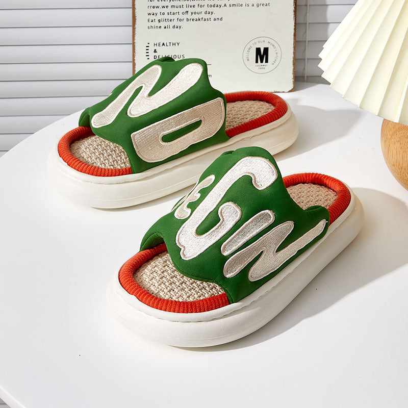 Linen Slippers Women's Men's Face Letter Embroidery