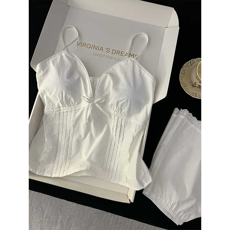 New Sexy Bow-Knot Lace Trim Loungewear Set