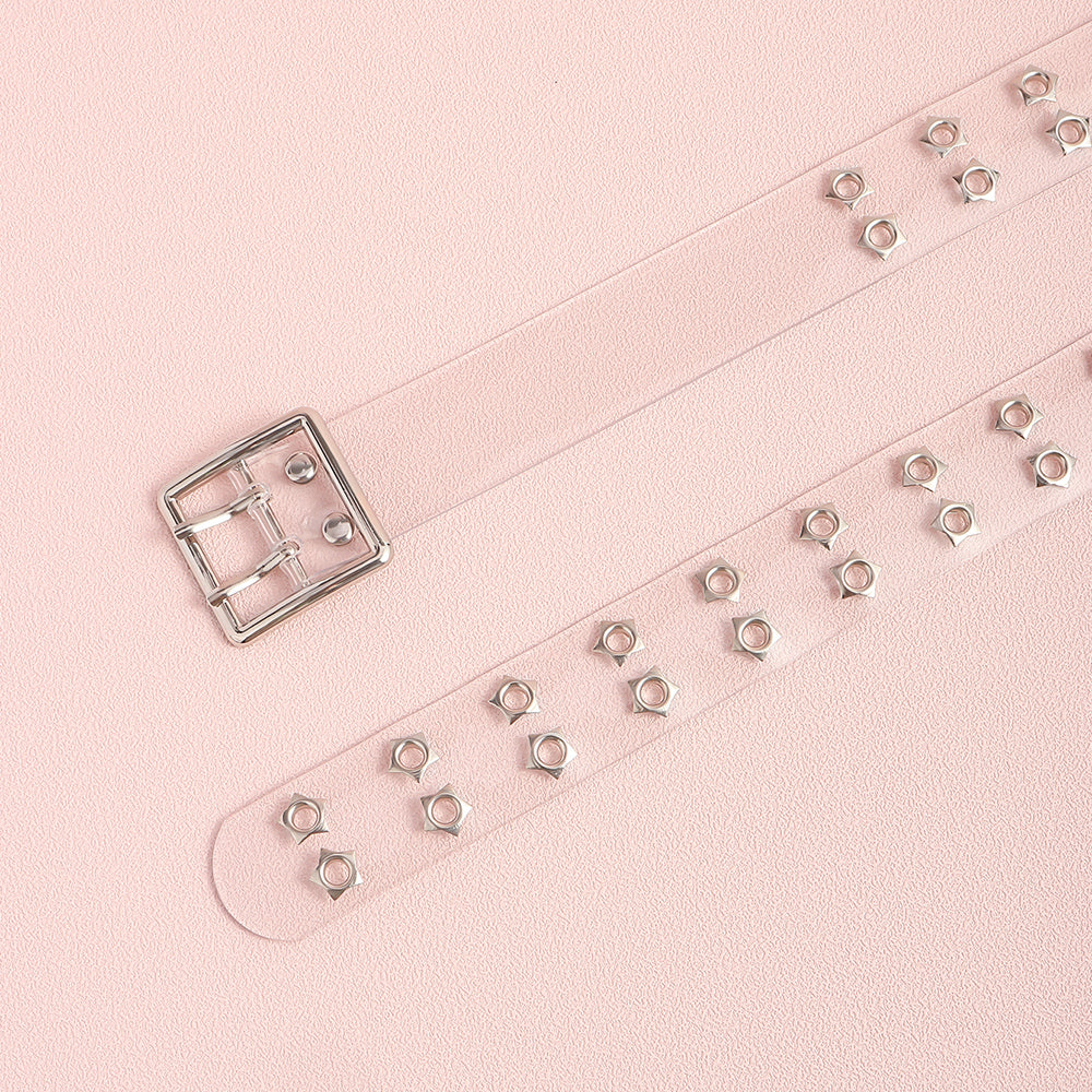 Men's And Women's Punk Style Perforated Belt Waist Chain Accessories Transparent Double Breasted Star Hollow Belt Denim Belt Trend Item