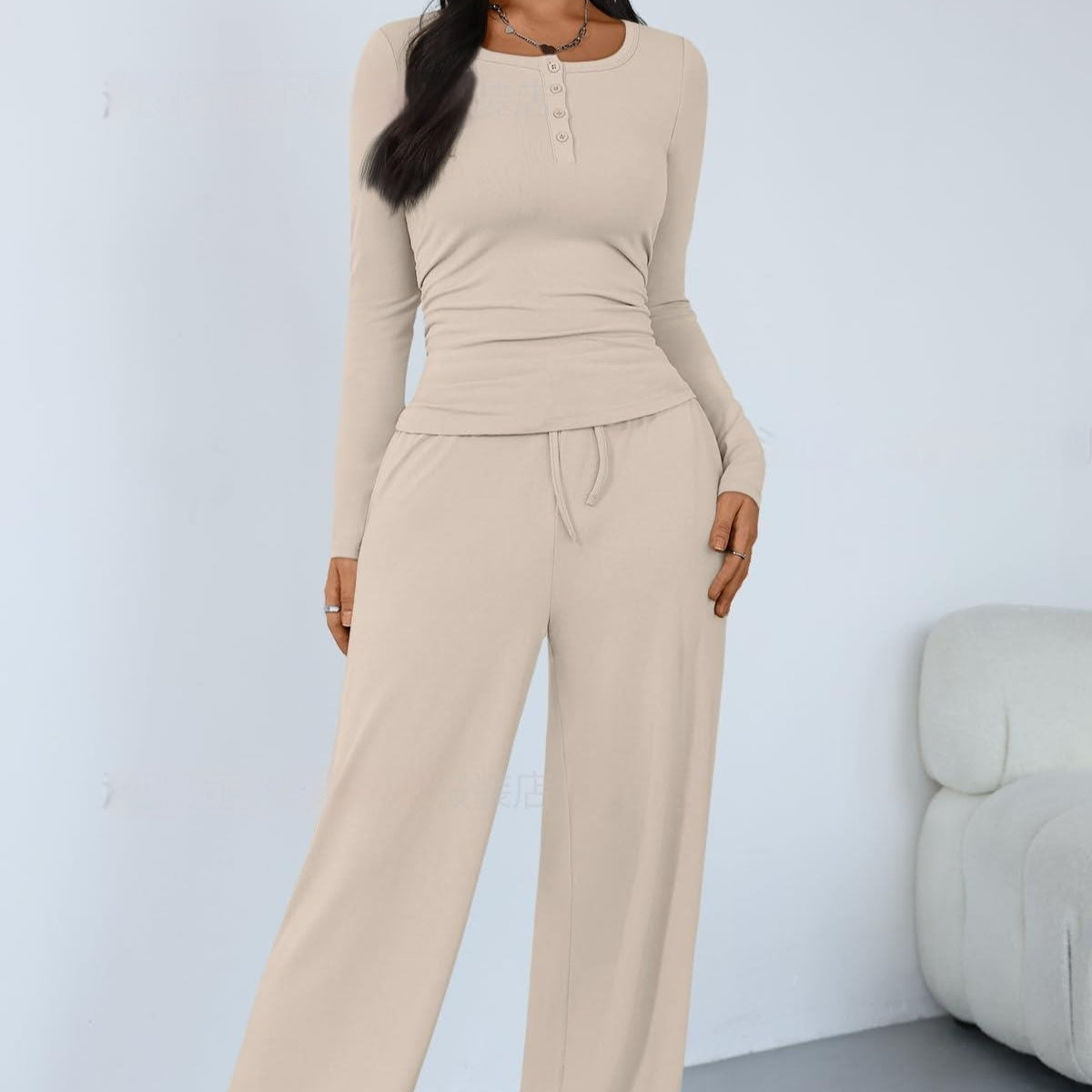 Comfortable Casual Long-sleeve Wide-leg Pants Set For Sports