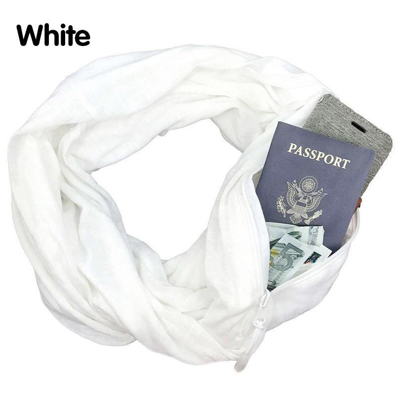 Pocket Scarf Solid Color Unlimited Bib Storage Zipper Pocket