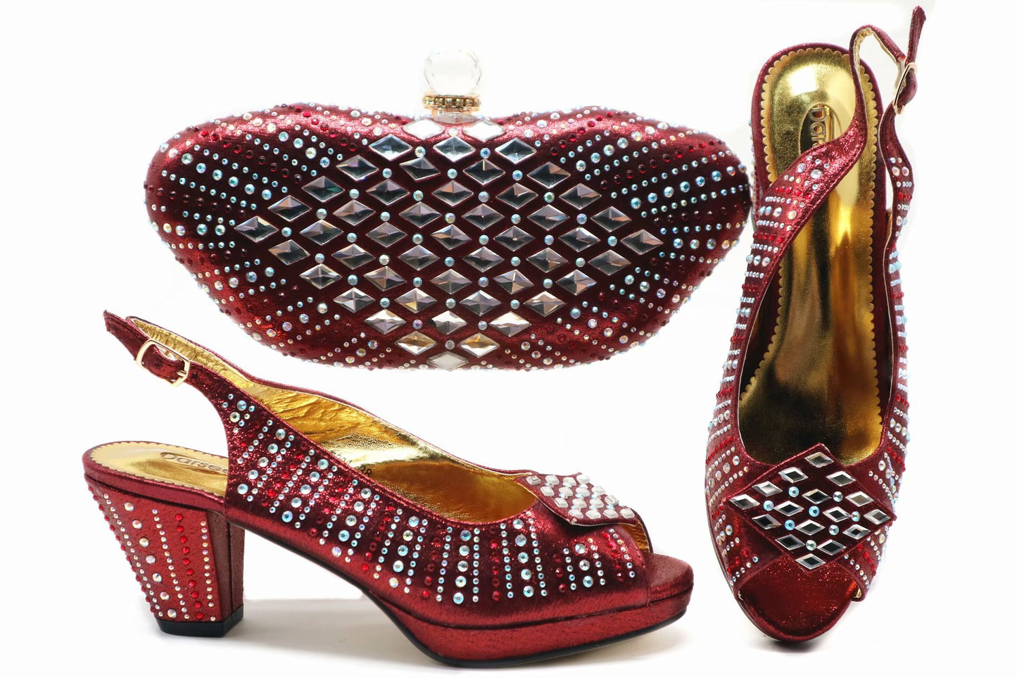 Party Dinner Rhinestone Bag Short Heel Fish Mouth Shoes