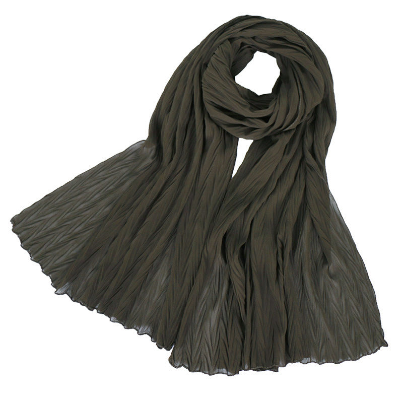 Fashion leaf crumpled solid color female headscarf
