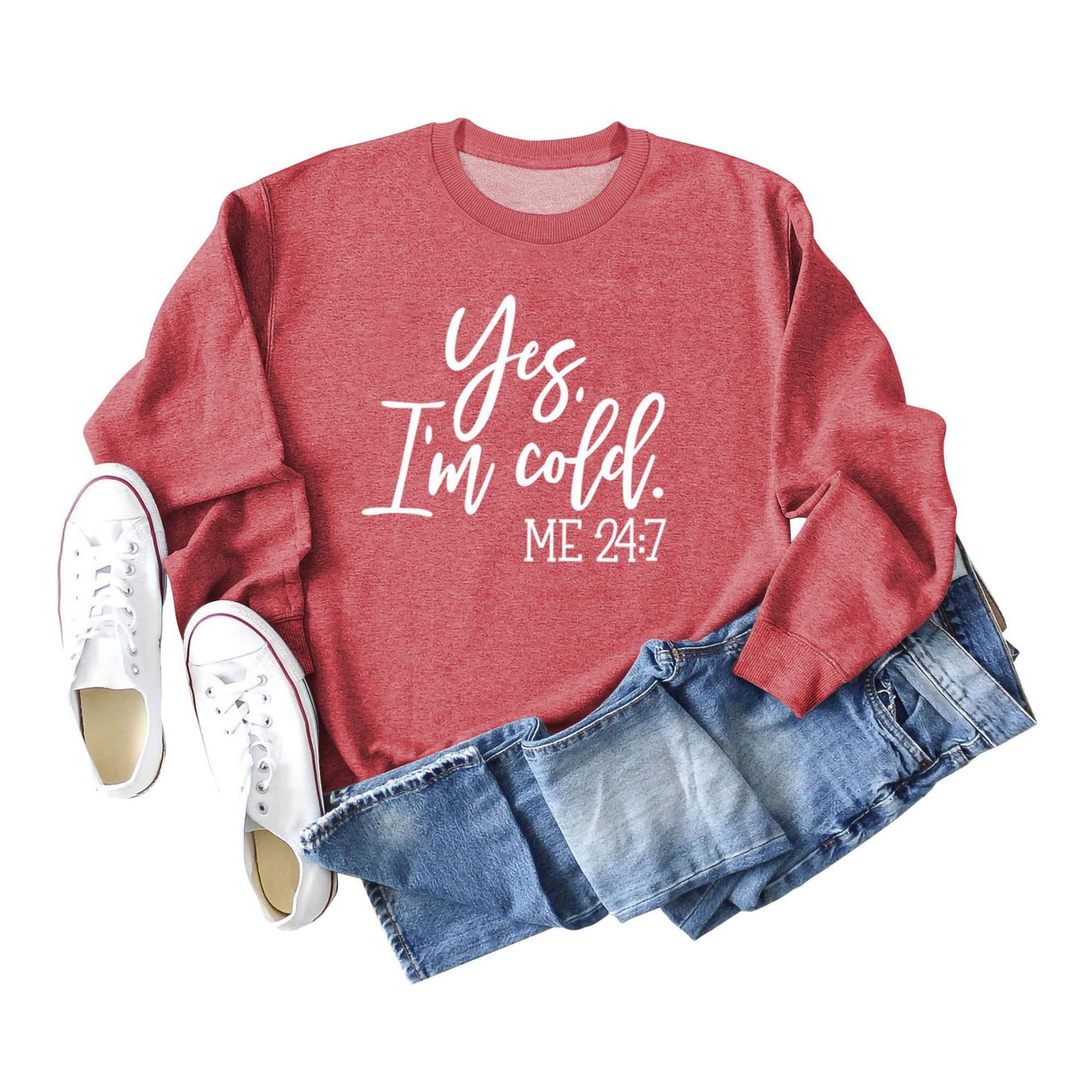 Sweatshirt med Bogstavprint, Rund Hals, Bomuld, Retro Fashion til Kvinder