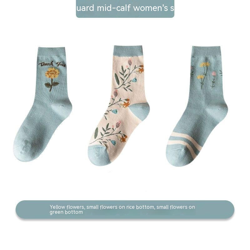 Women's Versatile Leisure Pure Cotton Mid-calf Length Socks Sweat Absorbing And Deodorant