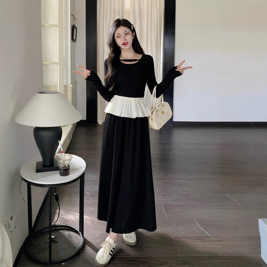 Women's Long-sleeved Top High-waisted Slim Skirt Two-piece Set