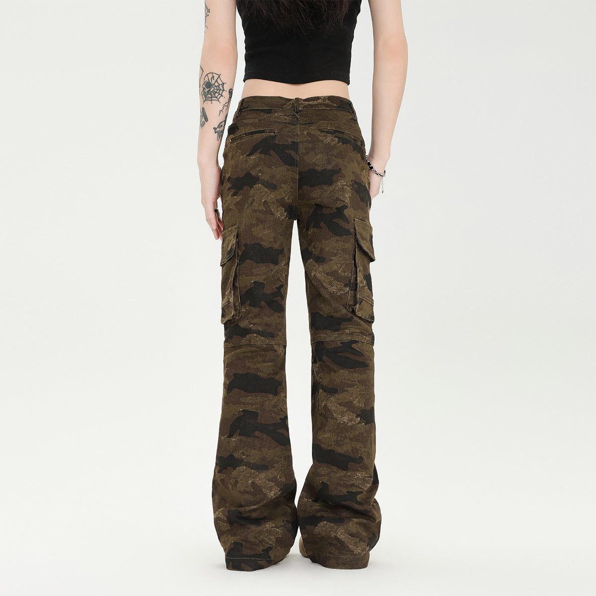 Women's Retro Slim Washed Camouflage Pants