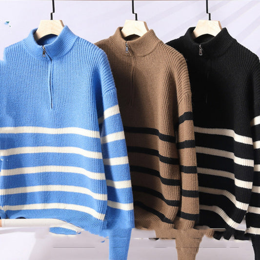 Striped Half Turtleneck Sweater Sweater