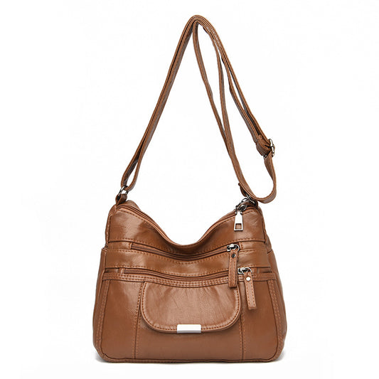 Versatile Washed Soft Leather One-Shoulder Crossbody Bag