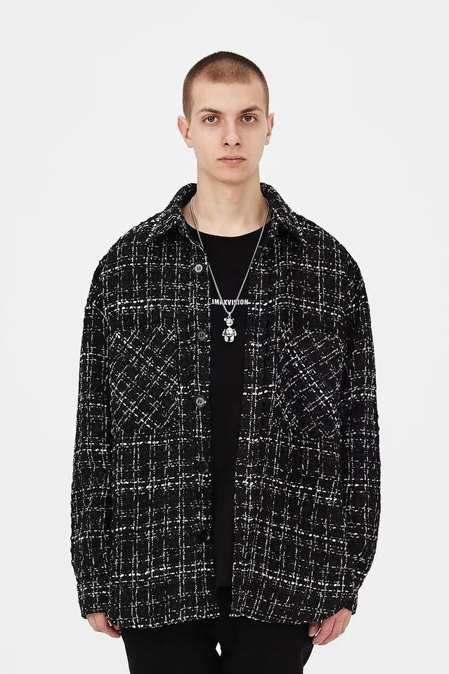 Men's Fashion Jacket Plaid Woven Shirt