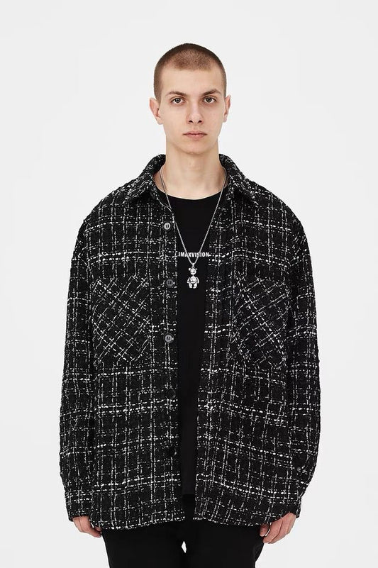 Men's Fashion Jacket Plaid Woven Shirt