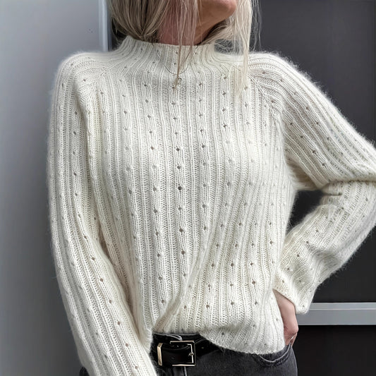 Laid-back Style Hollow-out Knitted Pullover With A Crew Neck