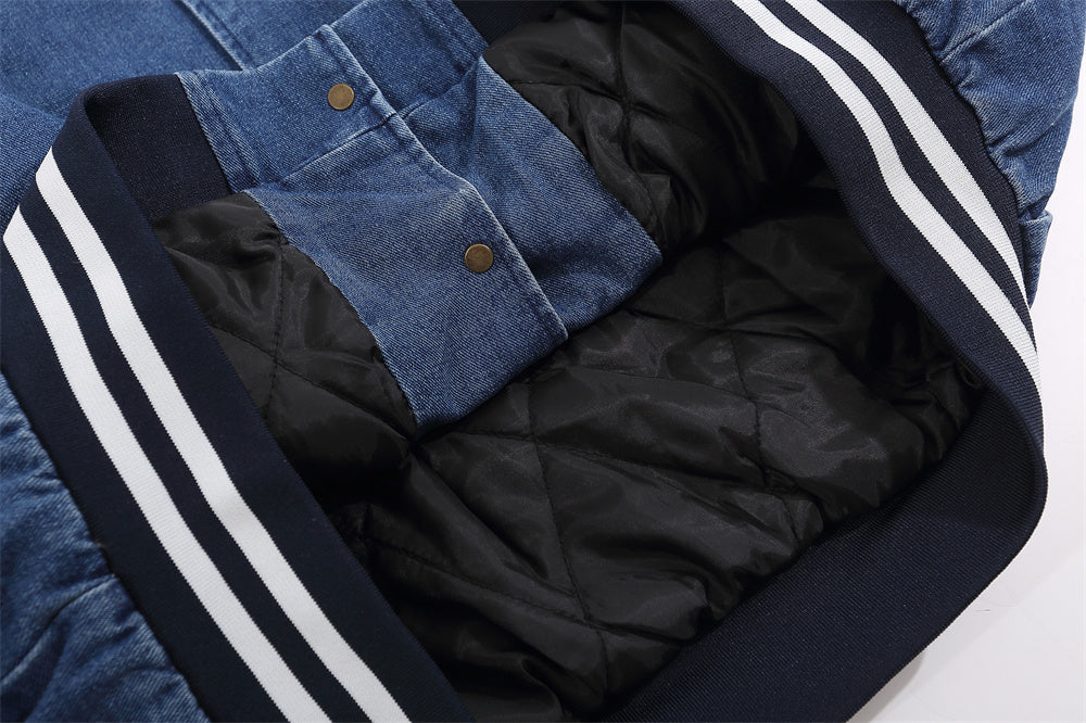 Color Stitching Thickened Quilted Baseball Uniform Denim