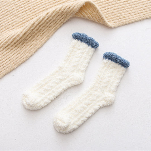 Solid color coral fleece mid-tube women's socks