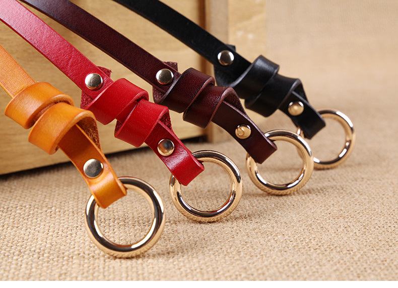 Round button top leather belt