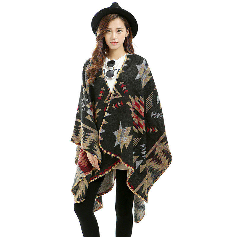 Warm shawl with various patterns such as flowers