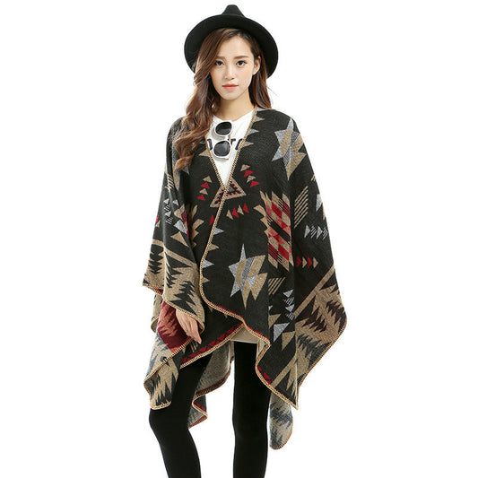 Warm shawl with various patterns such as flowers