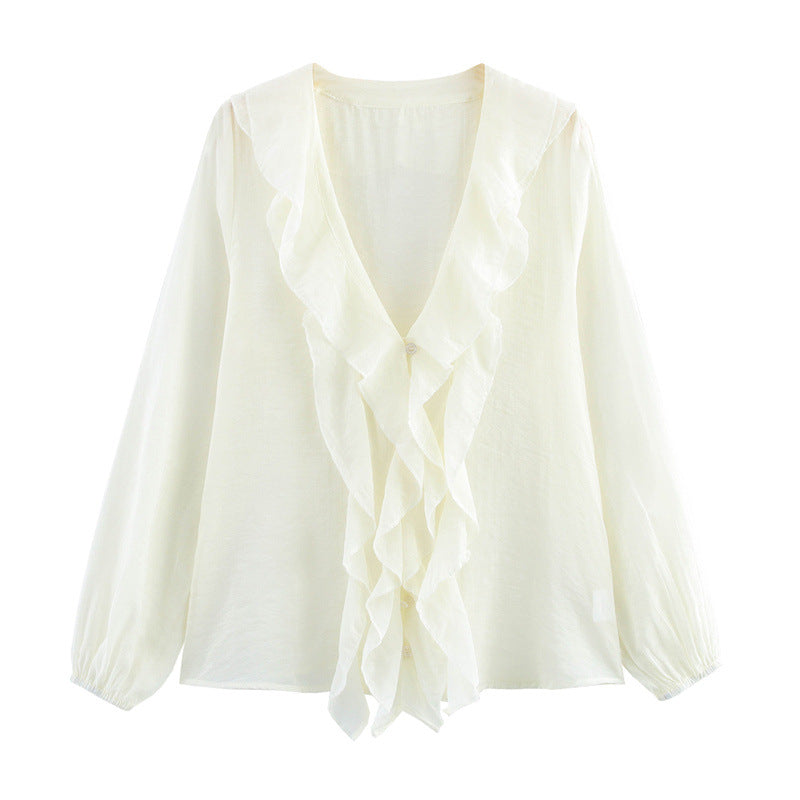 Summer Laminated Decoration Long Sleeve Shirt Top