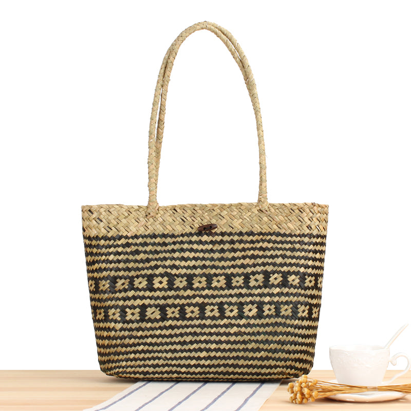Natural Mat Grass Woven Open Shoulder Handbag